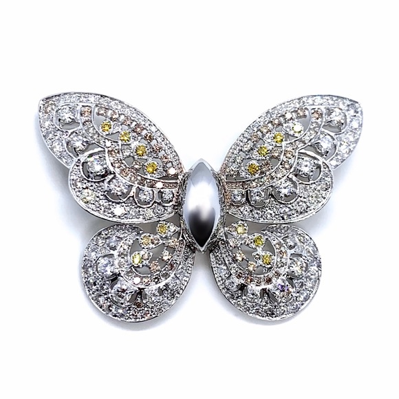 💎🦋 3.43CT DIAMOND BUTTERFLY BARCELONA DESIGNER HAPPY DIAMONDS GOLD BROOCH PIN - Picture 4 of 4